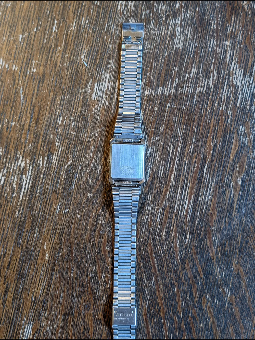 Seiko 5 Quartz Tank Watch Mens - Silver Dial Stainless Bracelet